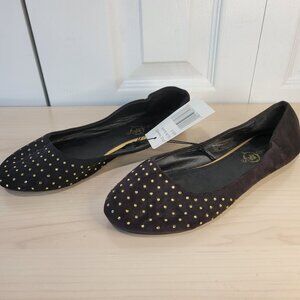 SOLE MATES Black Suede Gold Gem Bedazzled Slip On Flats Shoes sz 5 NWT Spring